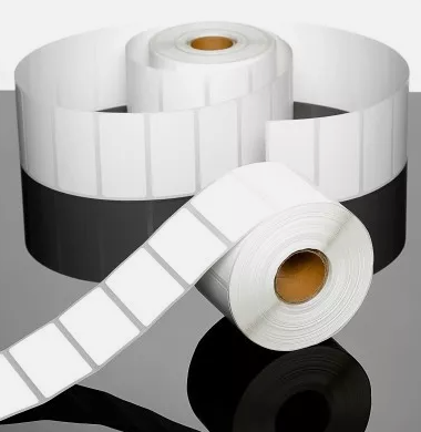 40 rolls of white direct thermal labels, with 250 labels per roll.